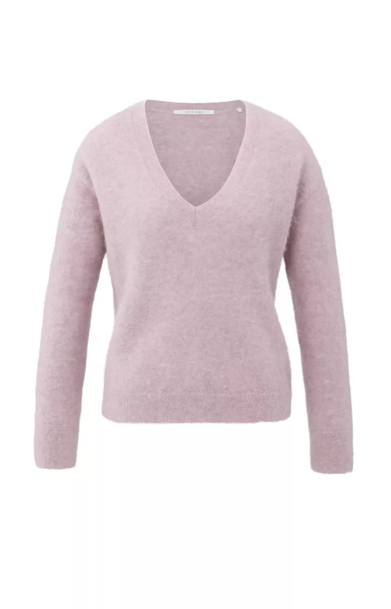 YAYA-Soft sweater with V-neck; Alpaca/Polyamide/Elastane; 53802-01-000536-511-53802-LICHT PAARS
