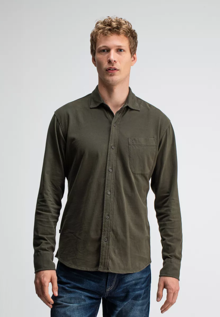 BUTCHER OF BLUE-Aidan peached jersey shirt-M2524035-708 Dk. granite green-GROEN
