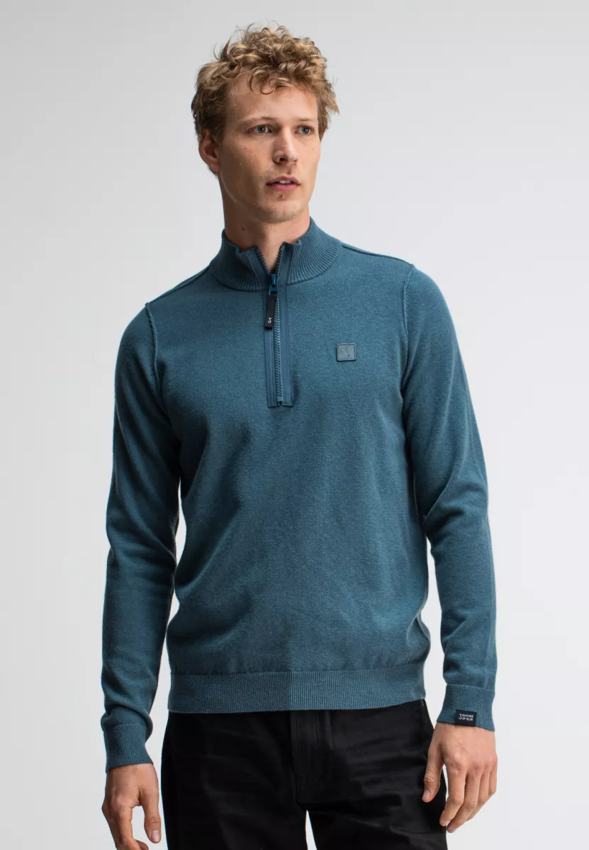 BUTCHER OF BLUE-Clifden halfzip-1926002-817 Schmutz blau-BLAUW