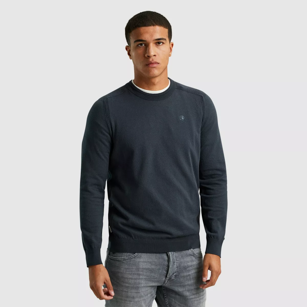 CAST IRON-Crewneck essential cotton stretch-CKW2408300-5442 Sea storm-BLAUW