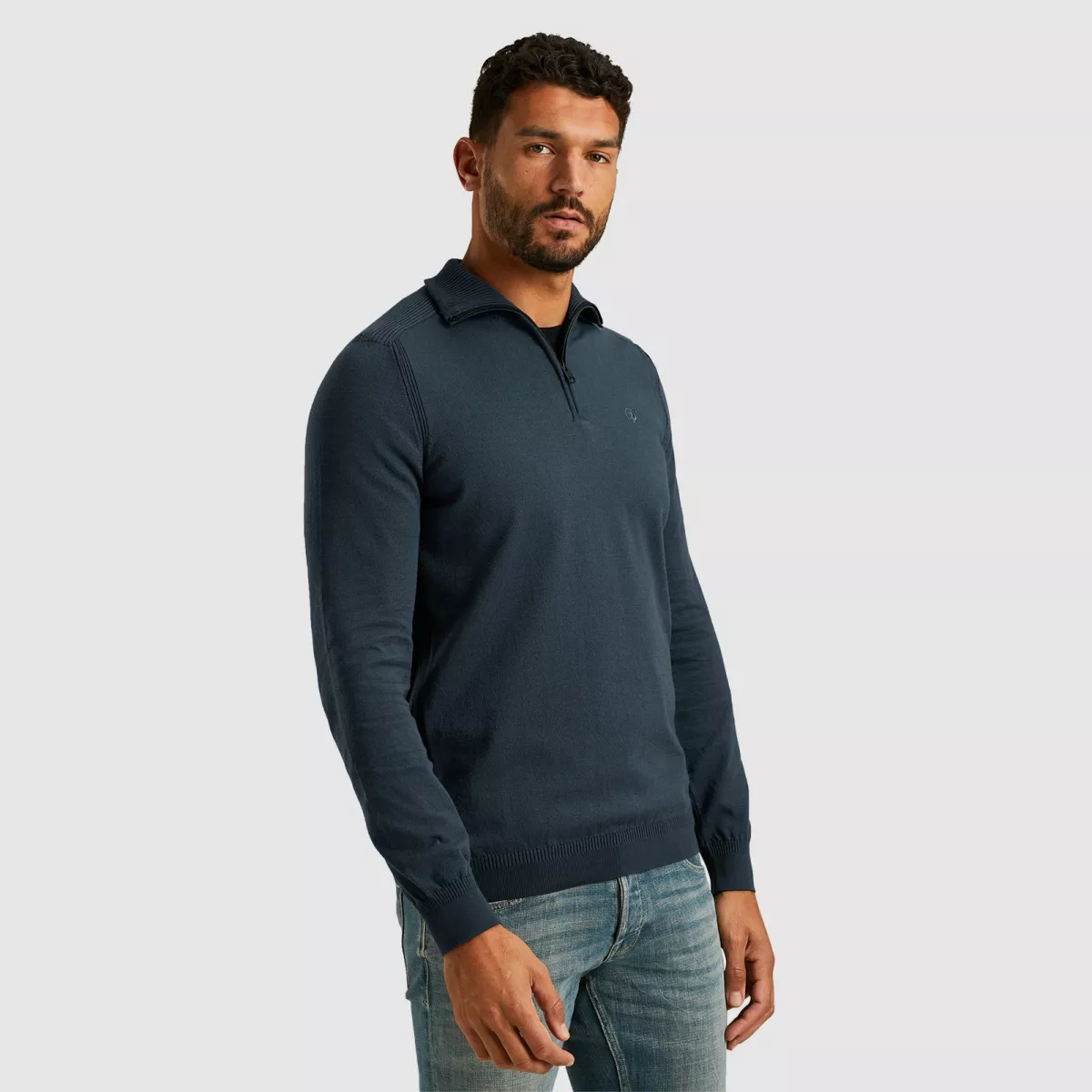 CAST IRON-Half zip collar essential cotton s-CKW2408304-5442 Sea storm-BLAUW