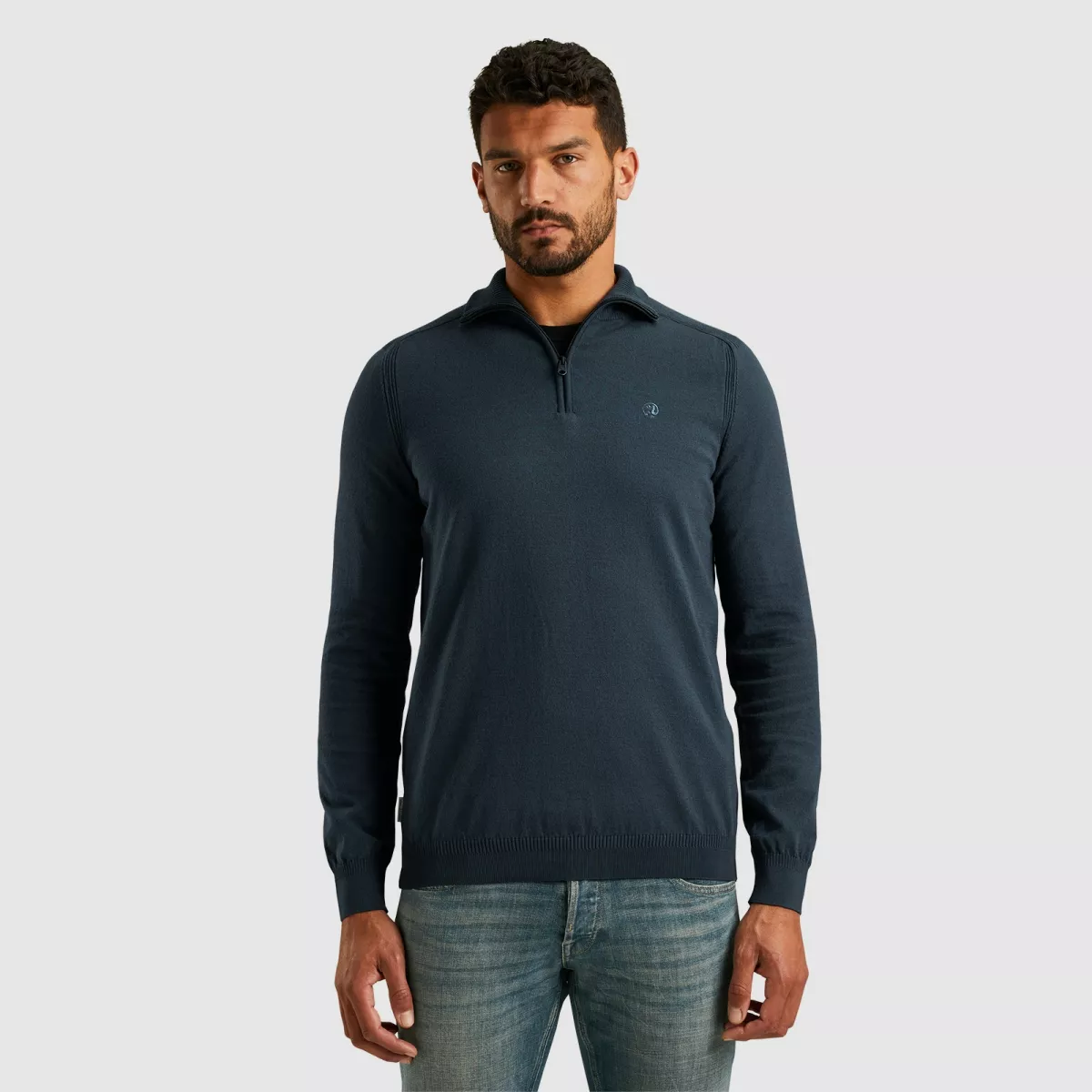 cast-iron-half-zip-collar-essential-cotton-s-ckw2408304-5442-sea-storm-blauw-2 CAST IRON-Half zip collar essential cotton s-CKW2408304-5442 Sea storm-BLAUW