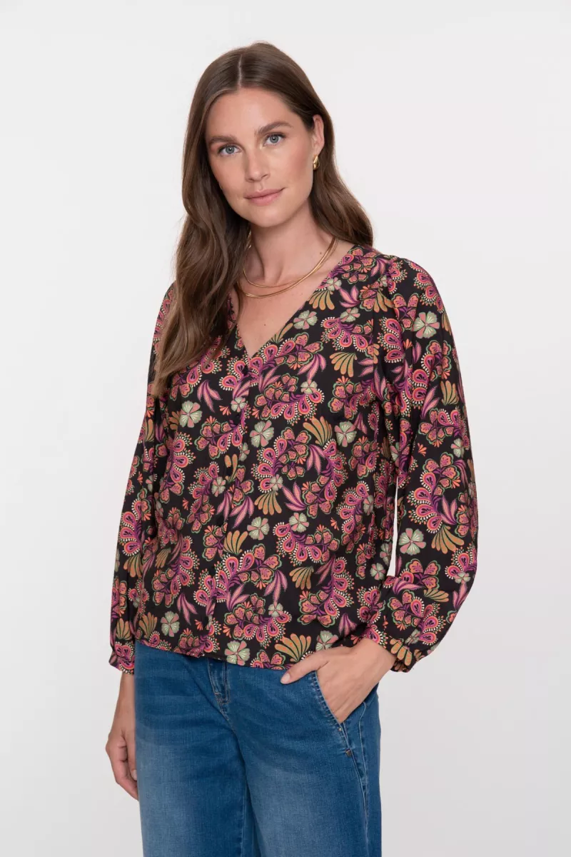 GEISHA-Blouse-53901-20-999 Black coral-ZWART
