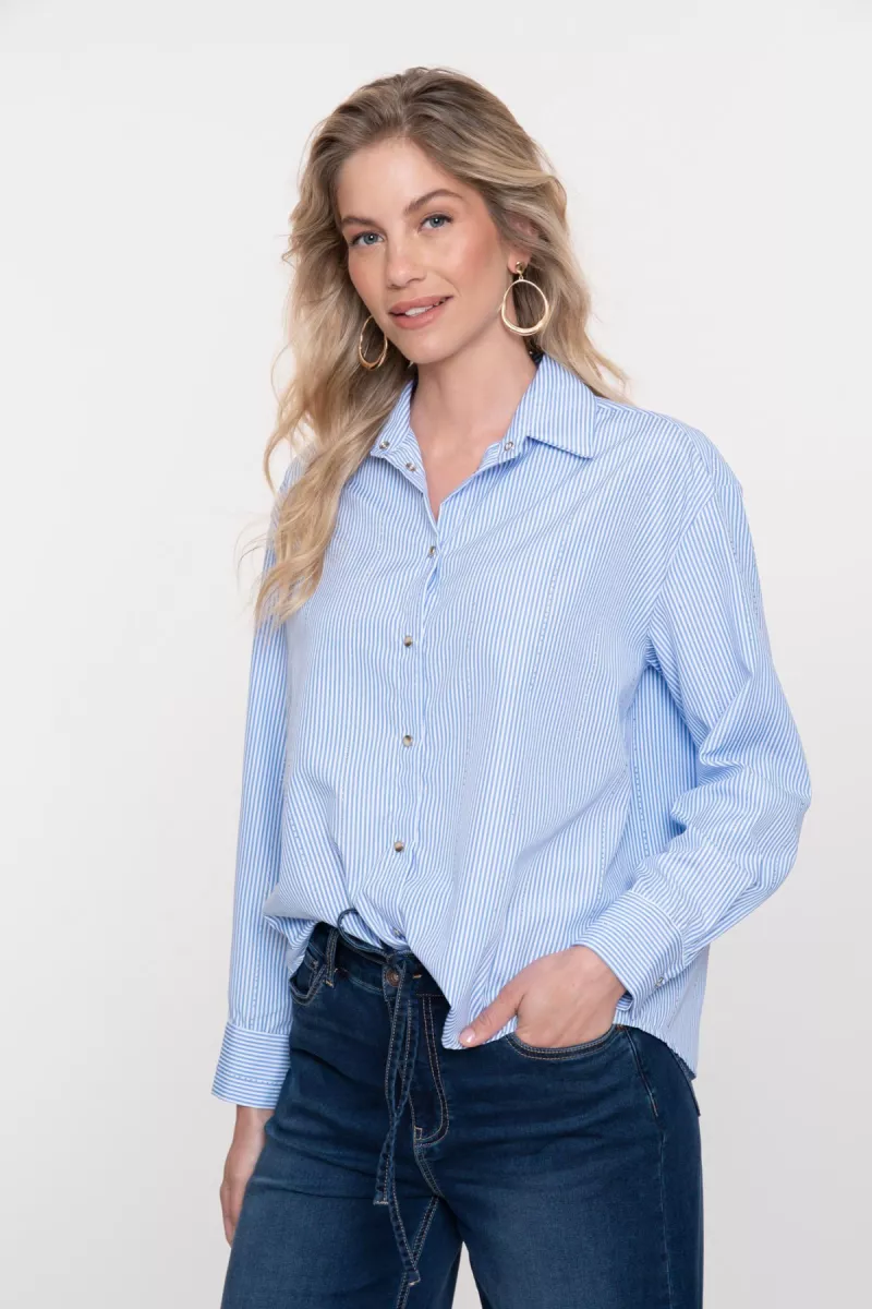 GEISHA-Blouse stripes w rhinestones-53821-70-625 Blue off white-BLAUW