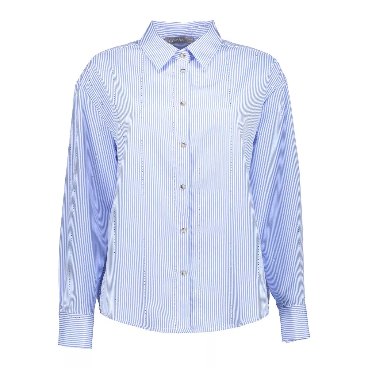 GEISHA-Blouse stripes w rhinestones-53821-70-625 Blue off white-BLAUW