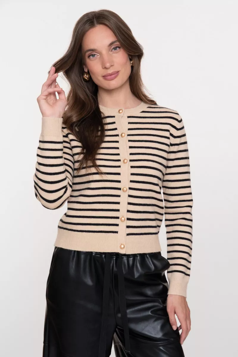 GEISHA-Cardigan stripes-54805-10-720 Sand black-ZAND