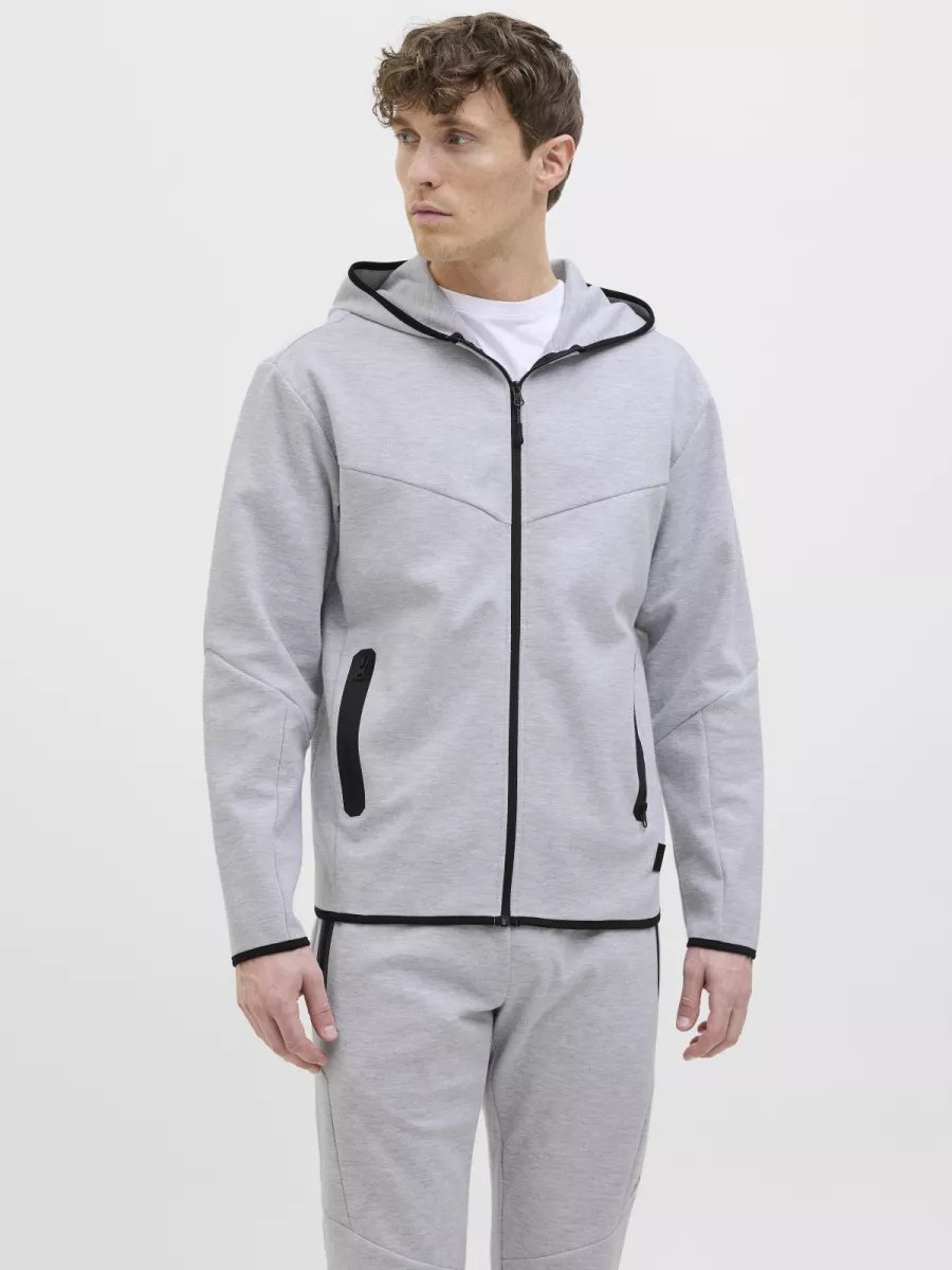 JACK & JONES-JCOFUSION SWEAT ZIP HOOD NOOS-12260150-Light grey melange-LICHT-/PAREL GRIJS
