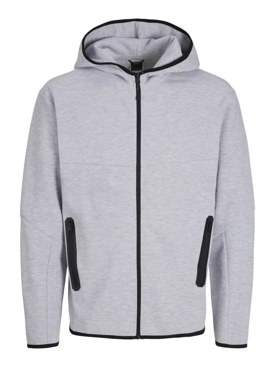 JACK & JONES-JCOFUSION SWEAT ZIP HOOD NOOS-12260150-Light grey melange-LICHT-/PAREL GRIJS