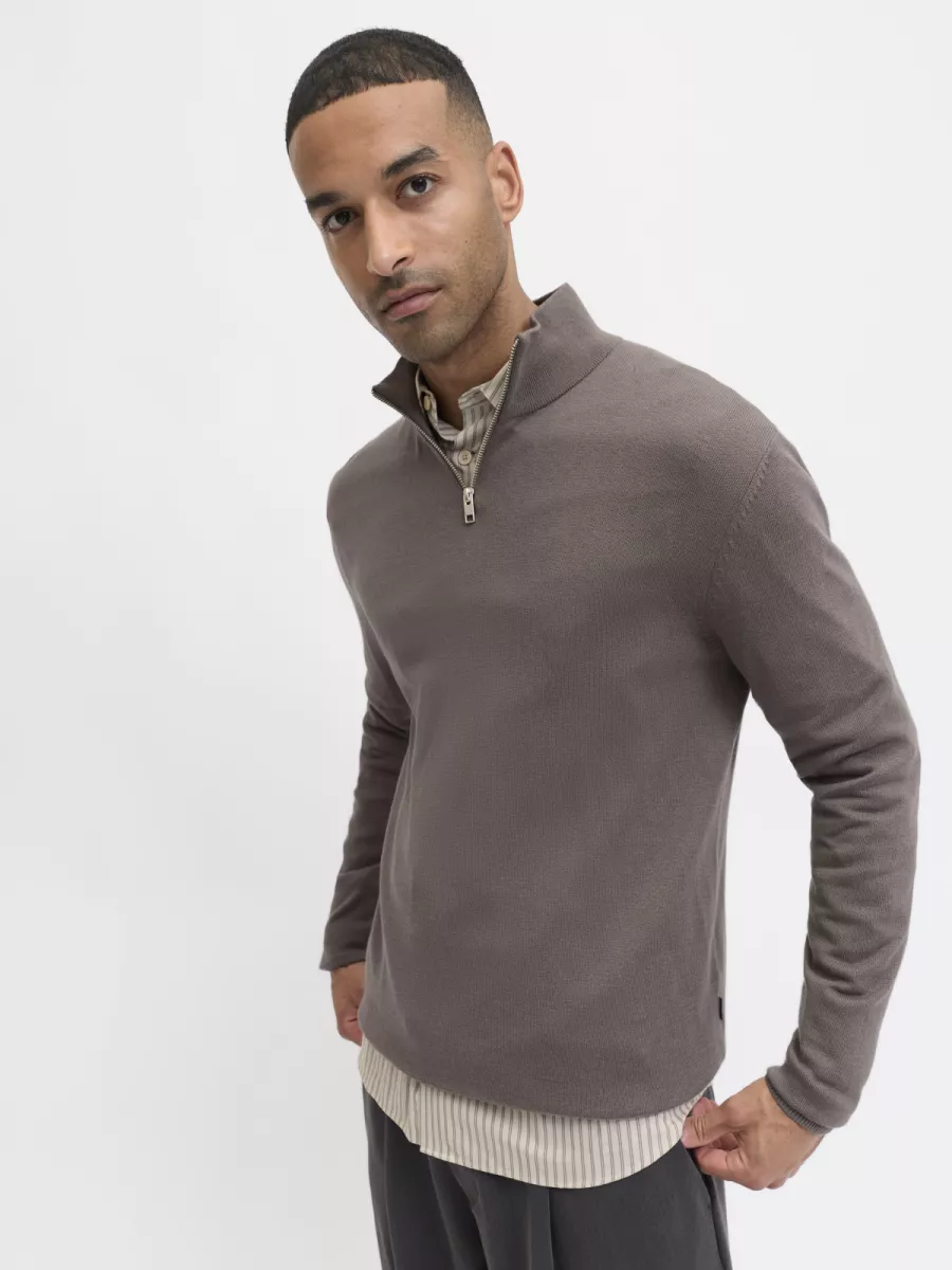 JACK & JONES-JJEEMIL KNIT HALF ZIP NOOS-12189339-Falcon-PAARS