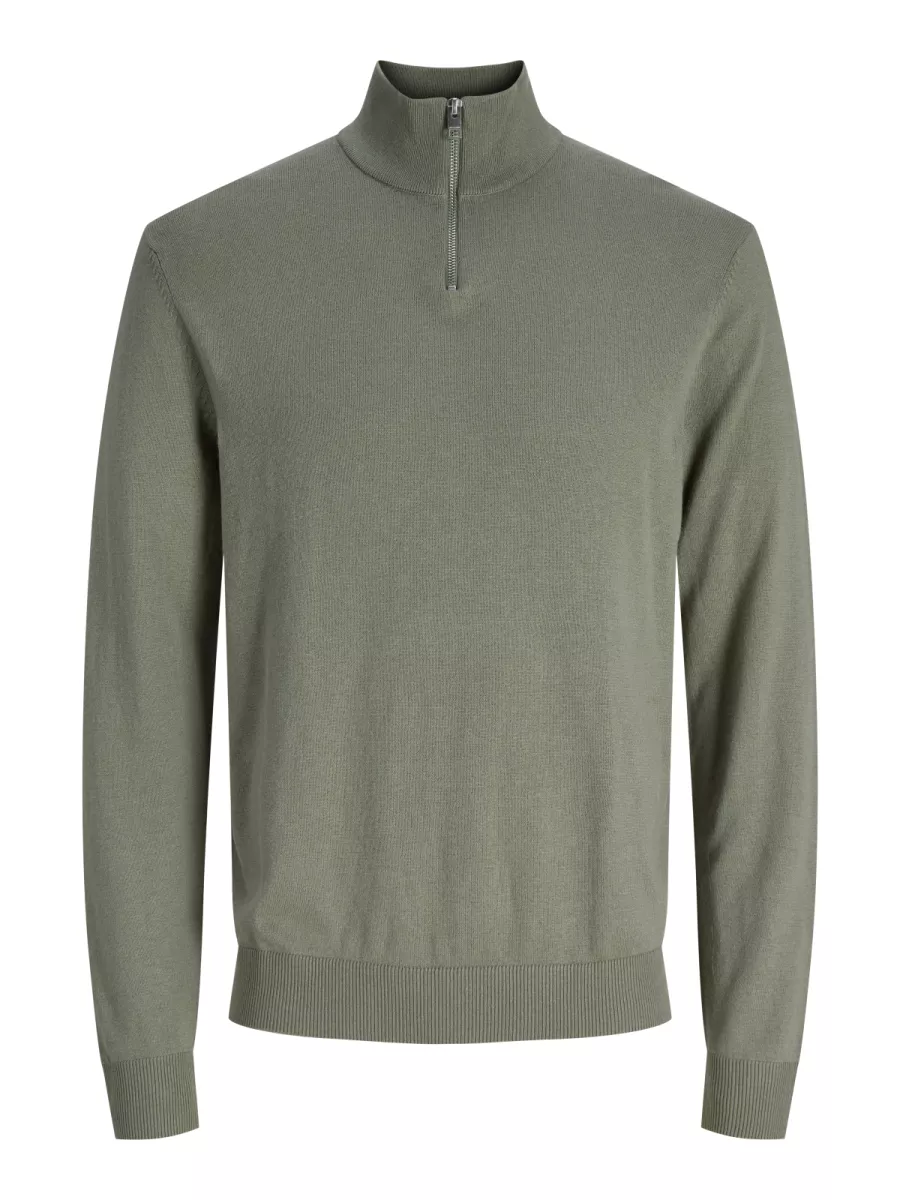 JACK & JONES-JJEEMIL KNIT HALF ZIP NOOS-12189339-Vetiver-TAUPE