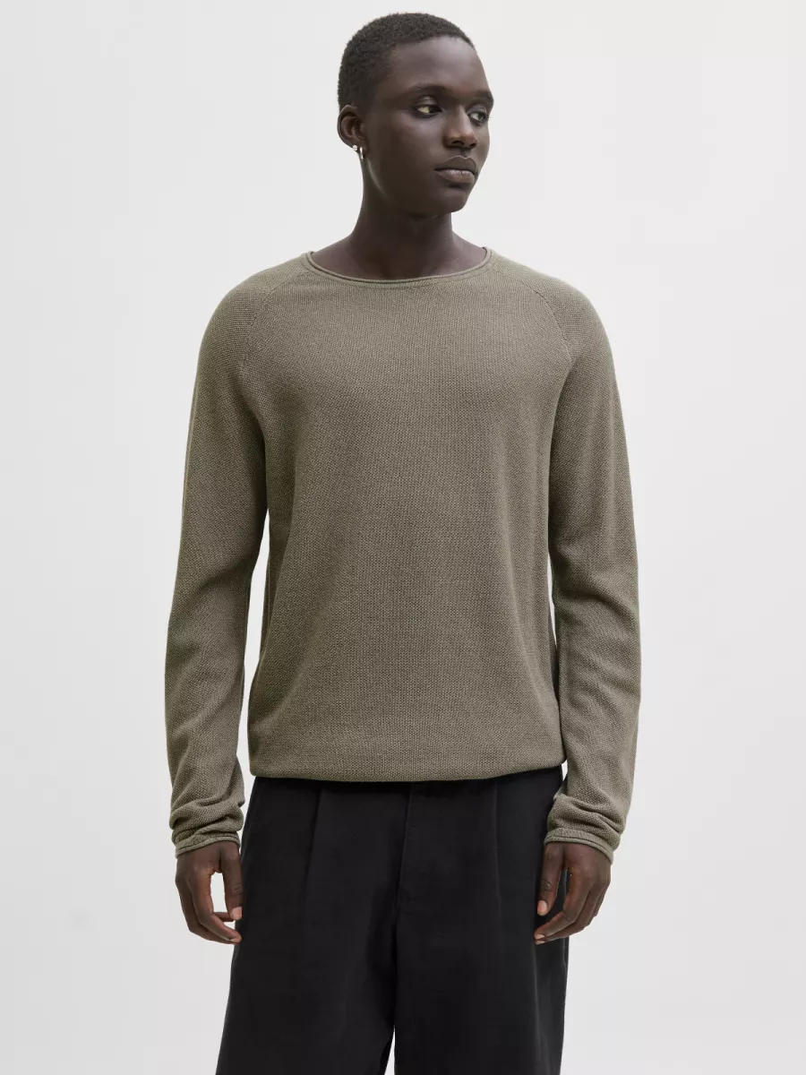 JACK & JONES-JJEHILL KNIT CREW NECK NOOS-12157321-Vetiver-TAUPE