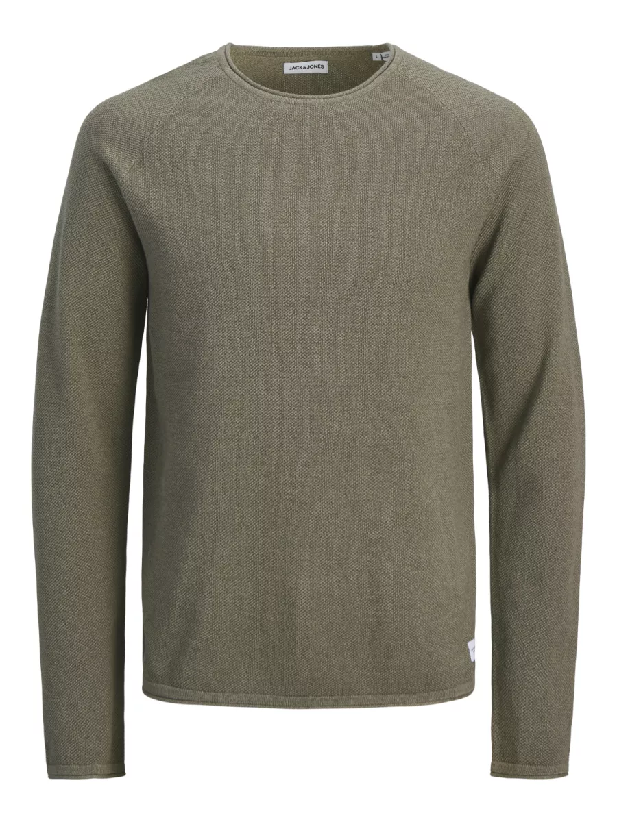 JACK & JONES-JJEHILL KNIT CREW NECK NOOS-12157321-Vetiver-TAUPE