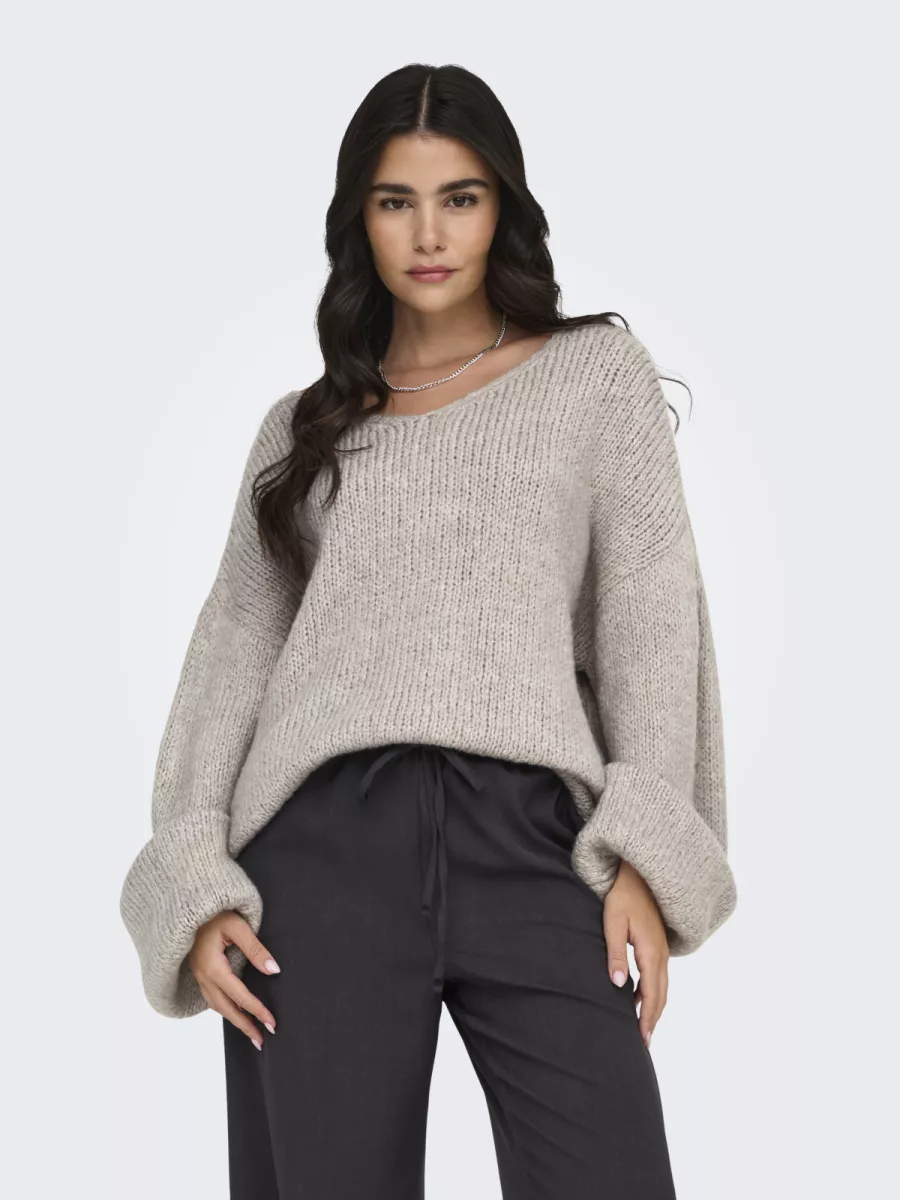 JDY-JDYDINEA L/S REVERSIBLE PULLOVER KN--Chateau Gray-KIT