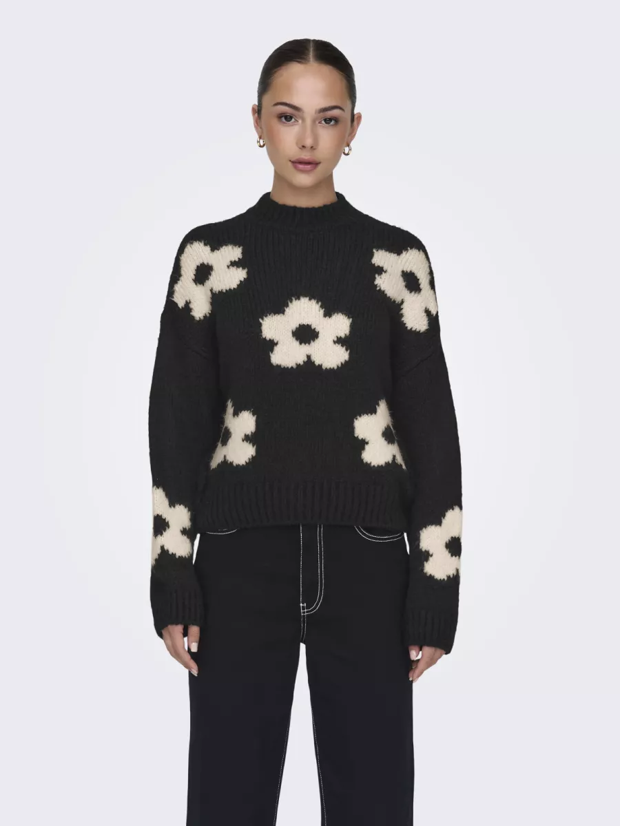 JDY-JDYKILIAN FLOWER L/S PULLOVER KNT-15341564-Black-BLACK