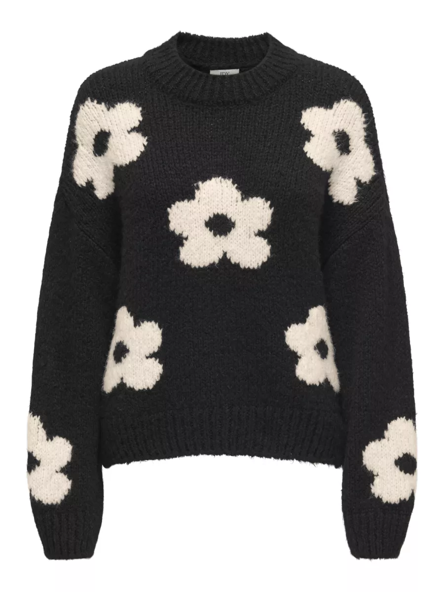JDY-JDYKILIAN FLOWER L/S PULLOVER KNT-15341564-Black-BLACK
