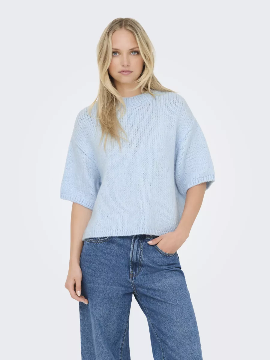 JDY-JDYLINEA S/S PULLOVER O-NECK KNT NO-15367237-Cashmere Blue-BLUE