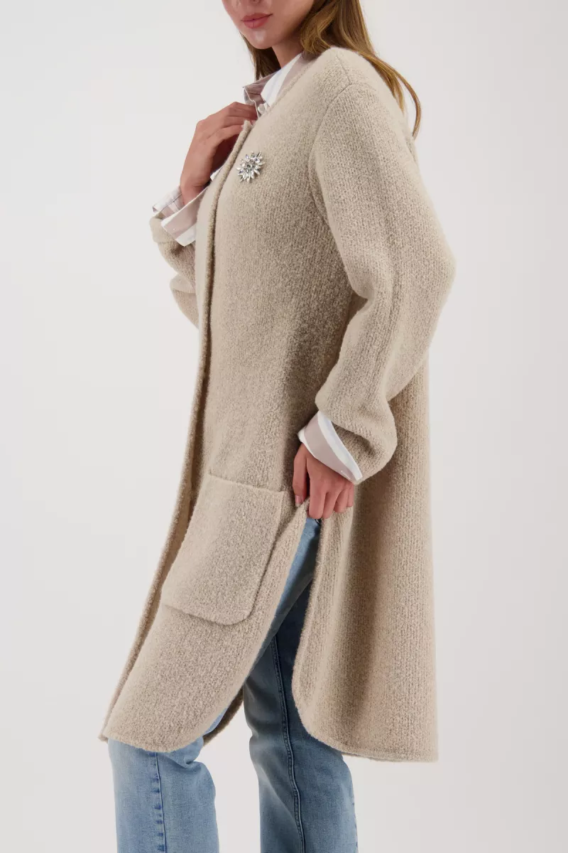 Monari-Knit coat with brooch-809626-194 Lattemacchiato-BRUIN