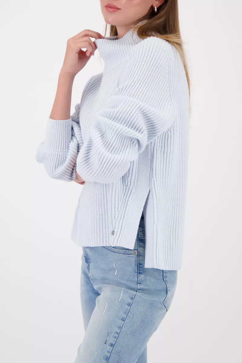 Monari-Knitted jumper with side slits-809637-735 Ice blue-ICE BLUE