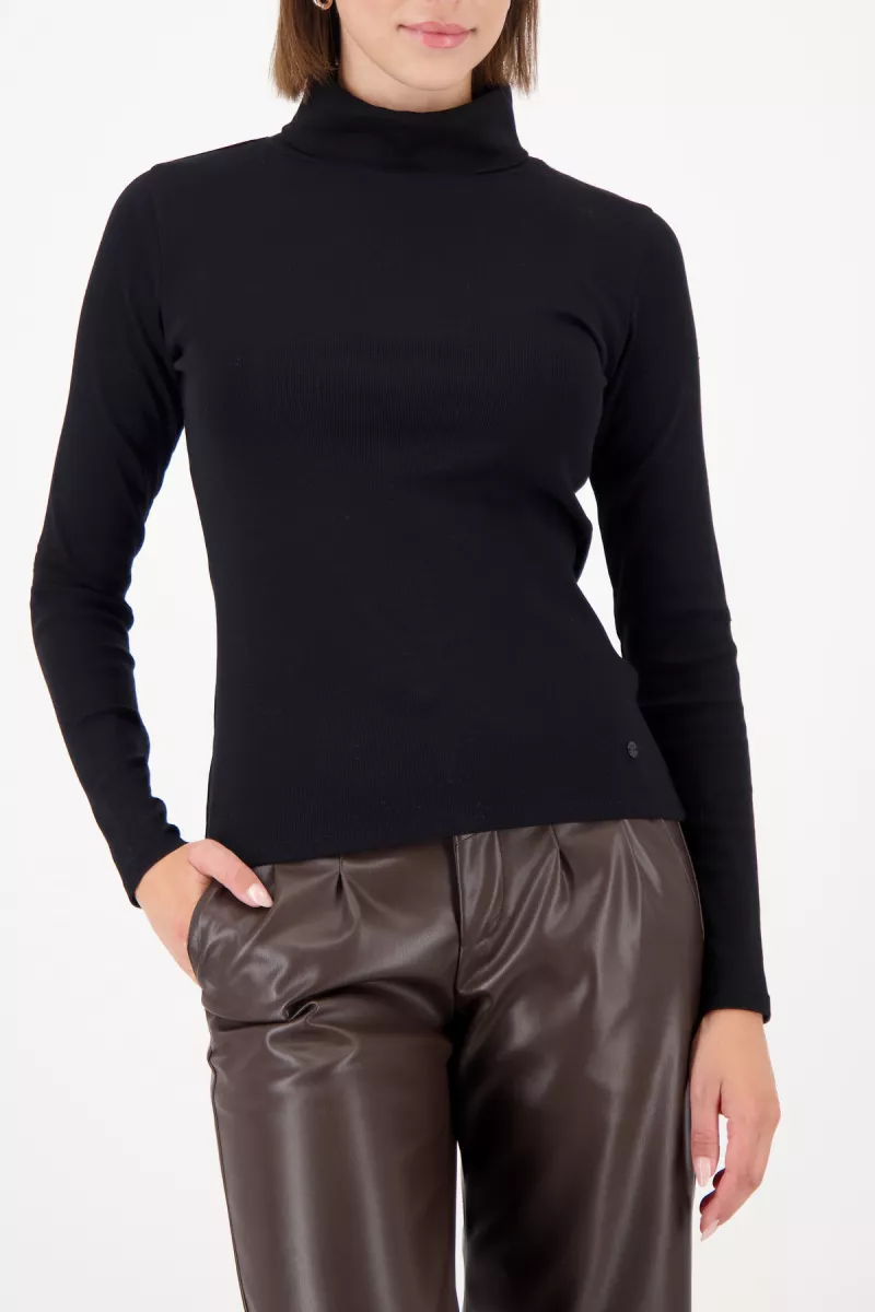 Monari-Long sleeved shirt with turtleneck-809437-999 Black-ZWART