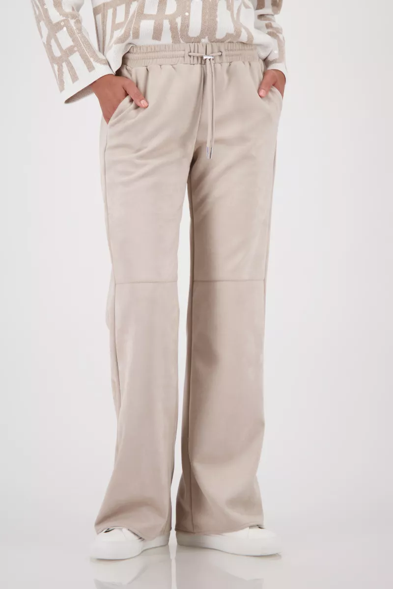 Monari-Straight leg velour trousers-809632-194 Lattemacchiato-BRUIN