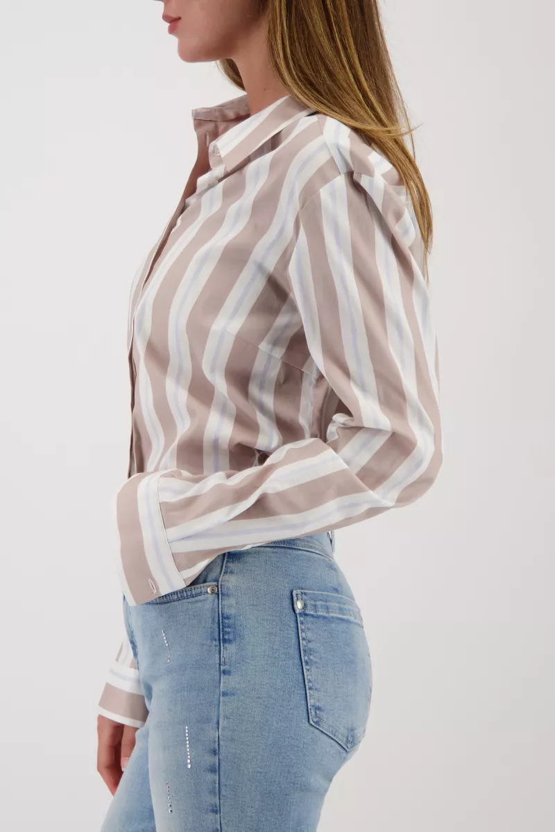 Monari-Striped blouse-809634-196 Lattemacchiato pattern-BRUIN