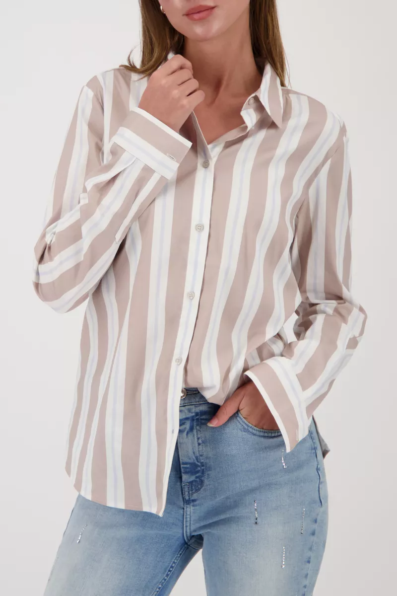Monari-Striped blouse-809634-196 Lattemacchiato pattern-BRUIN