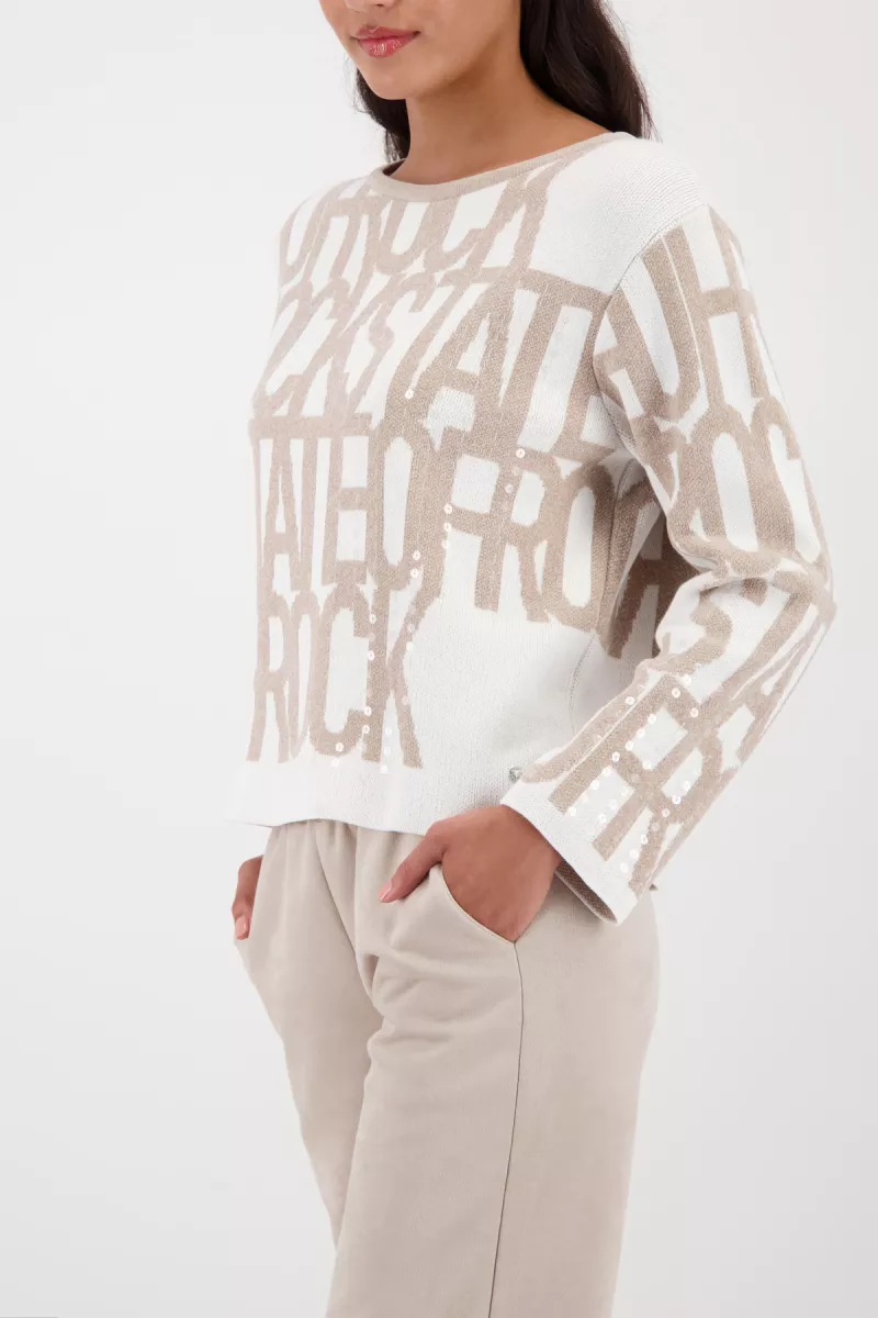 Monari-Sweater with text print-809499-196 Lattemacchiato pattern-BRUIN