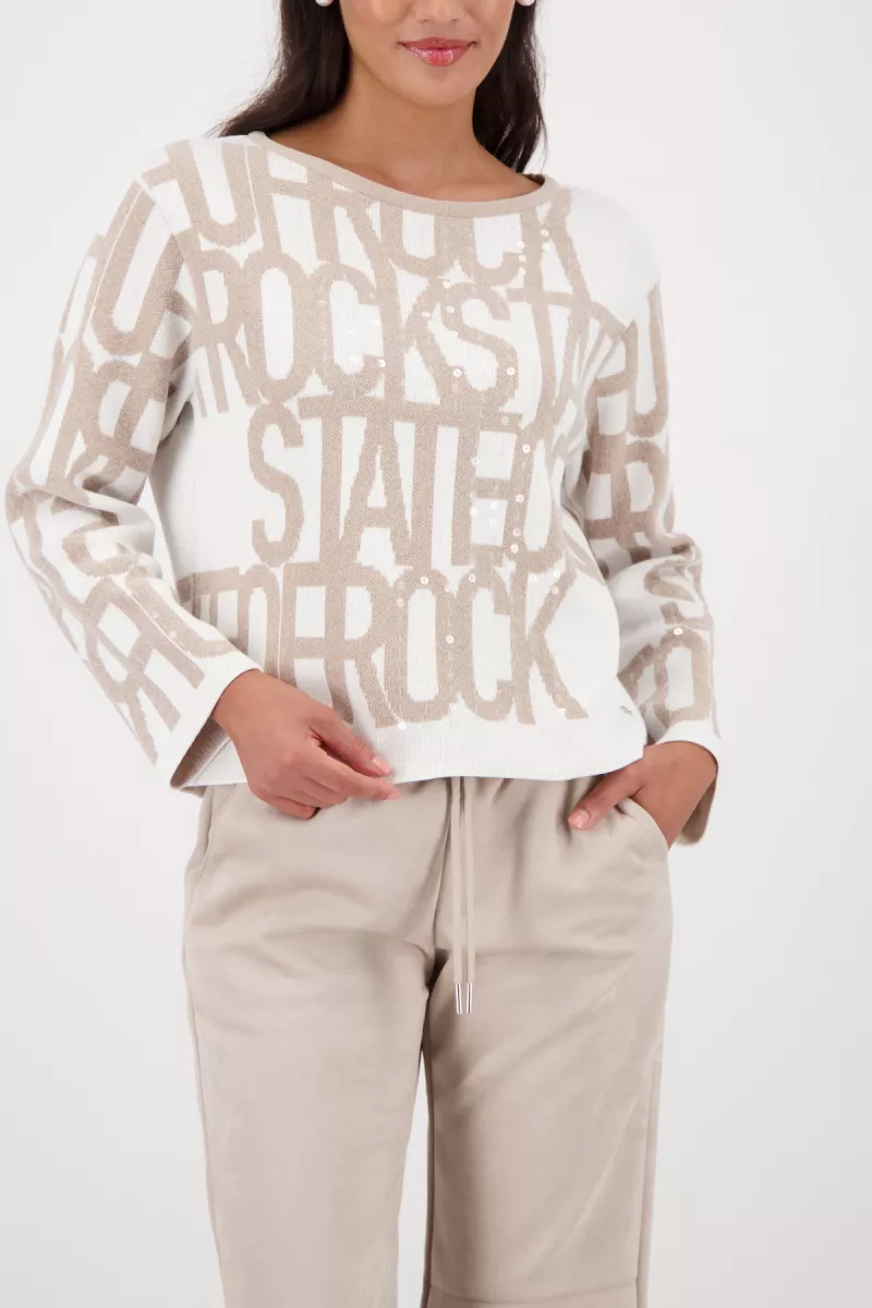 Monari-Sweater with text print-809499-196 Lattemacchiato pattern-BRUIN