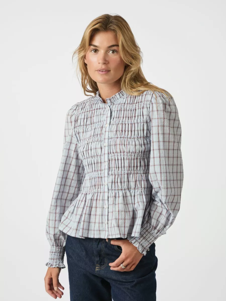 Neo Noir-Mocca Smock Check Blouse-166900-145 Light Blue-LICHT BLAUW