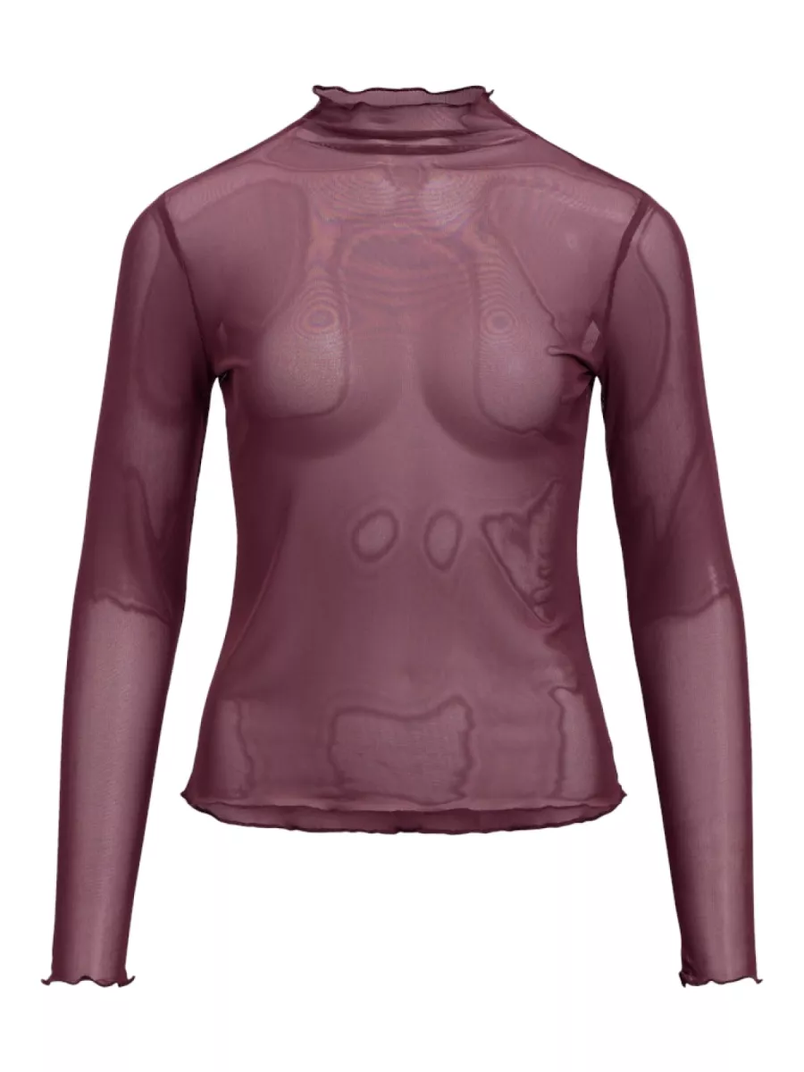 OBJECT-OBJNELA LS O-NECK MESH TOP REP-23046001-Mauve Wine-BORDEAUX