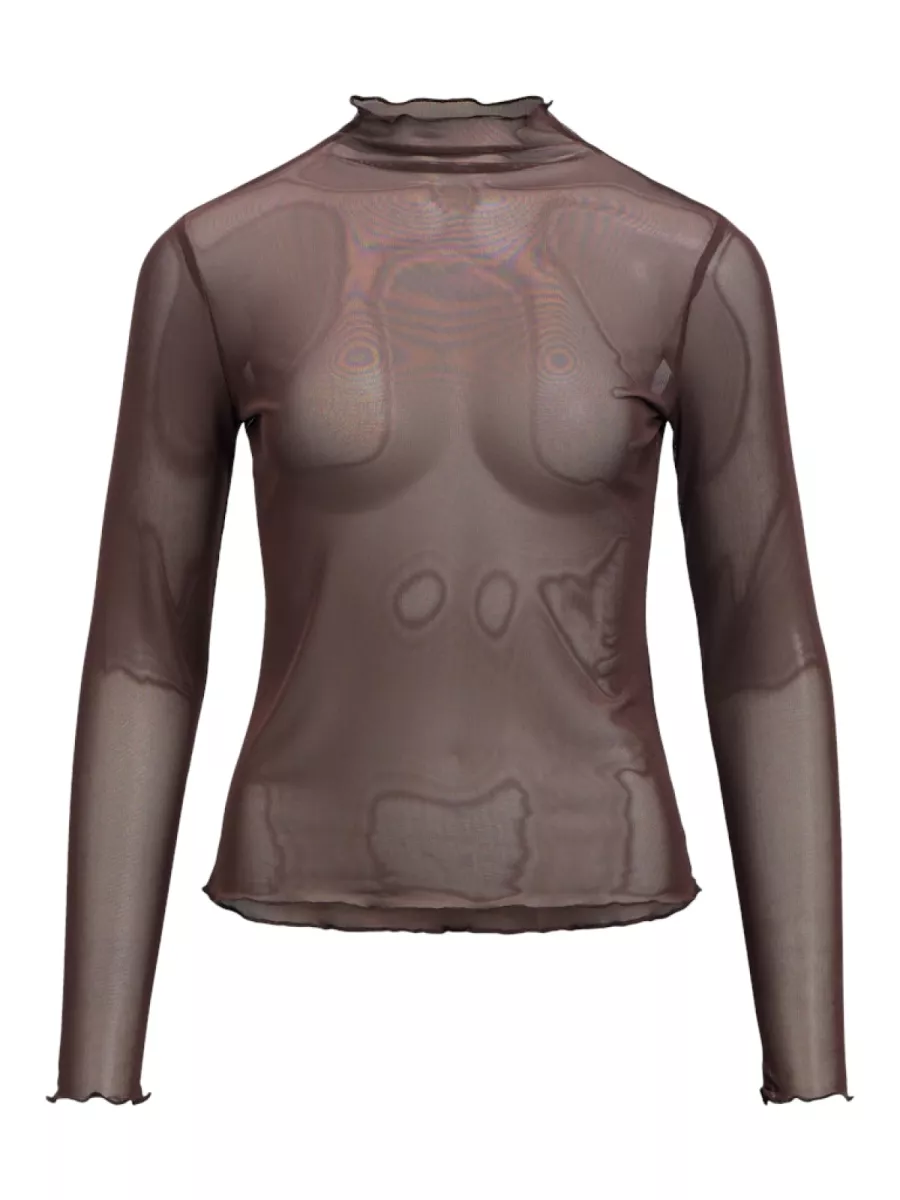 OBJECT-OBJNELA LS O-NECK MESH TOP REP-23046001-Seal Brown-BRUIN