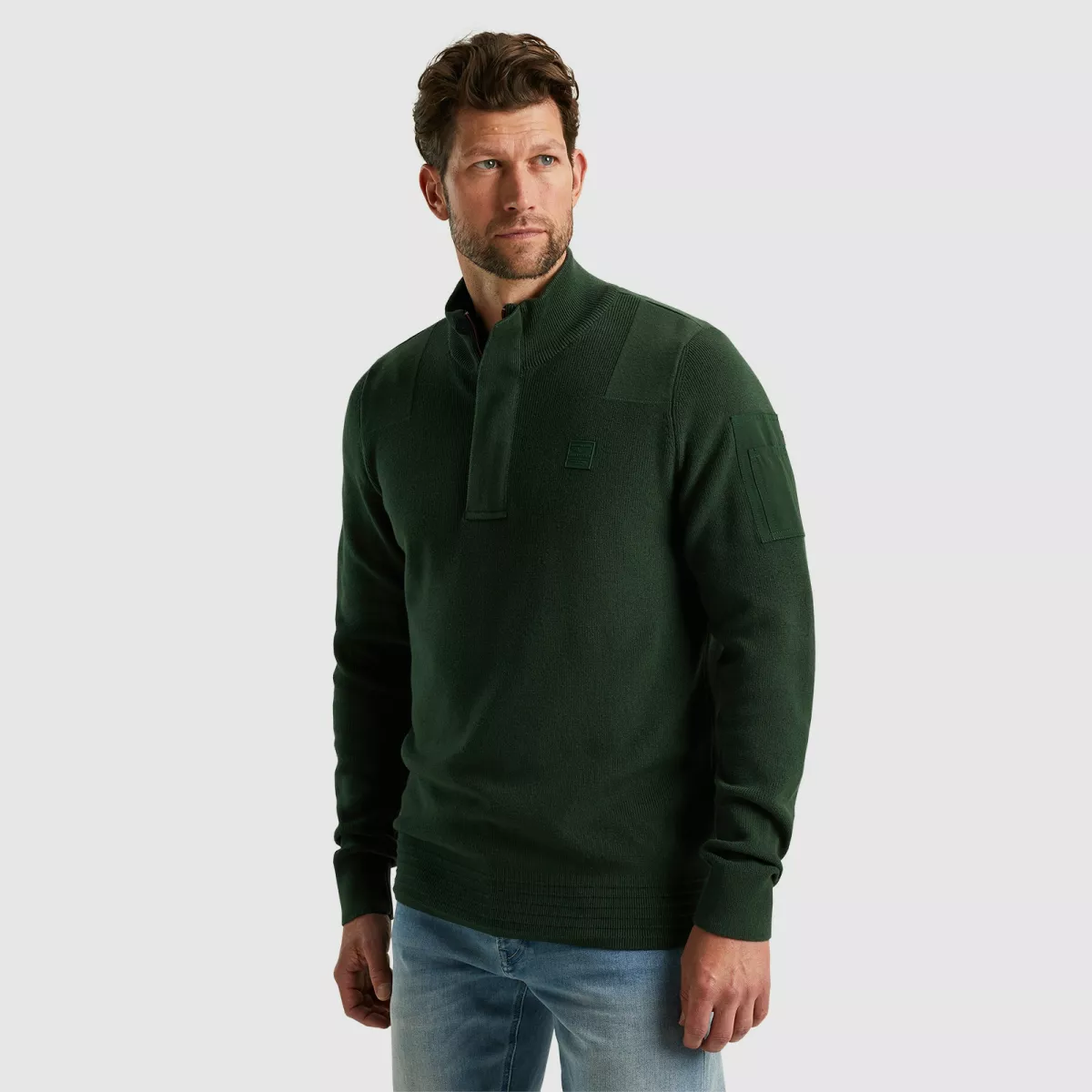 PME LEGEND-Half zip collar cotton knit-PKW2409322-6143 Trekking green-GROEN