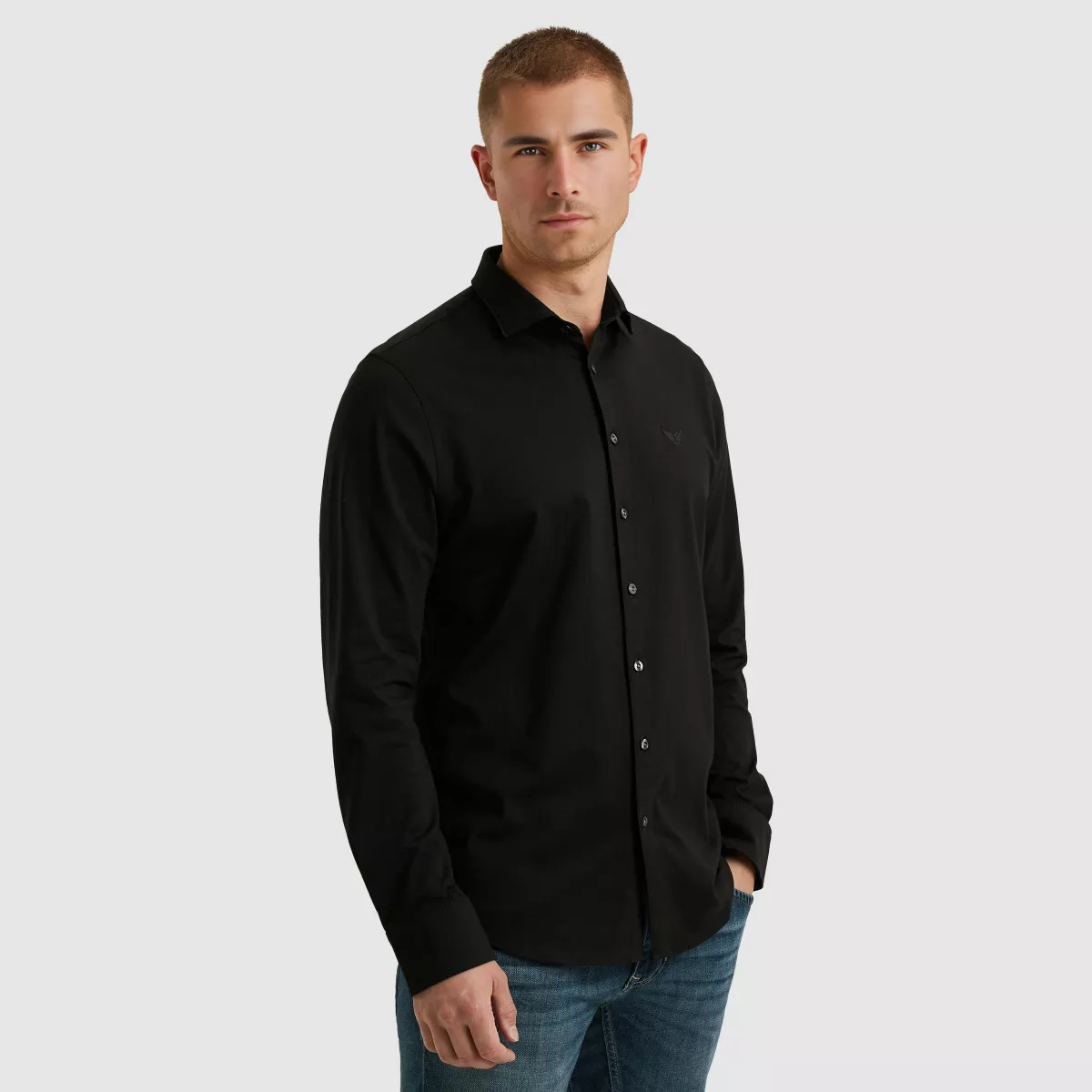 PME LEGEND-LONG SLEEVE SHIRT Satin Jersey-PSI2511234-999 Black-ZWART