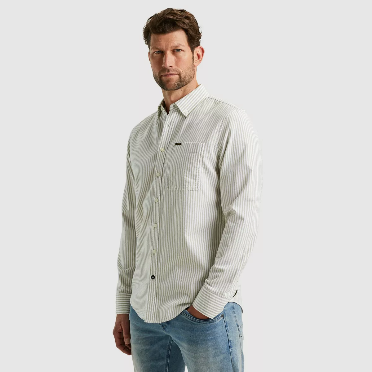 PME LEGEND-Long Sleeve Shirt Striped Ctn Oxfo-PSI2408203-6399 Dried herb-GROEN