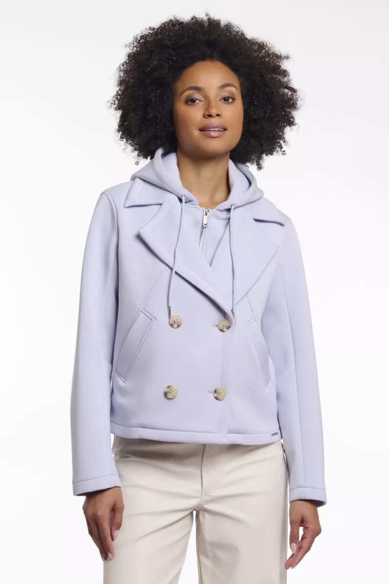 RINO & PELLE-Double Breasted Jacket With Detachble Hood Collar-Jennifer.7002621-11014 Artic Blue-BLAUW