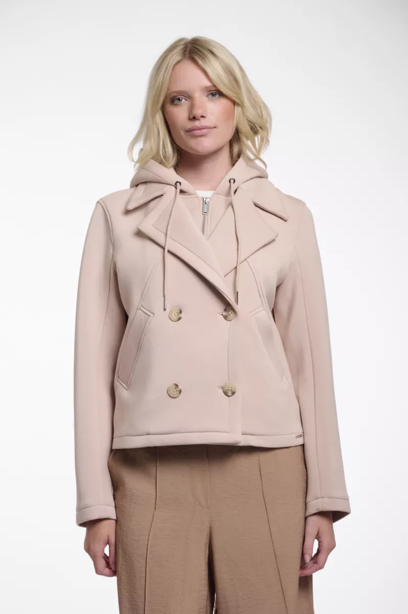 RINO & PELLE-Double Breasted Jacket With Detachble Hood Collar-Jennifer.7002621-11018 Smoked Pearl-PAREL