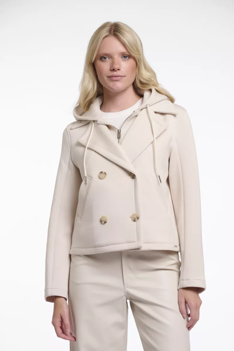 RINO & PELLE-Double Breasted Jacket With Detachble Hood Collar-Jennifer.7002621-9030 Birch-CREME