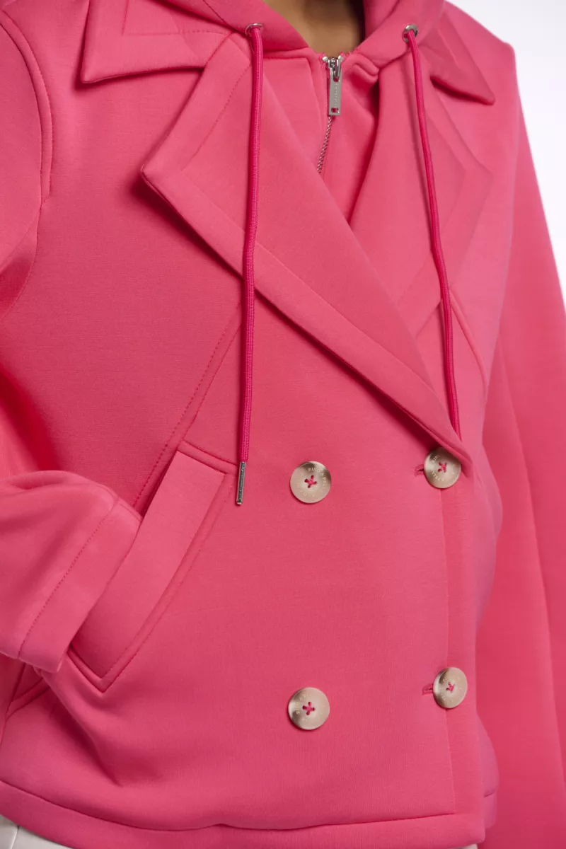 RINO & PELLE-Double Breated Jacket With Detachble Hood Collar-Jennifer.7002621-10996 Pink Punch-PINK