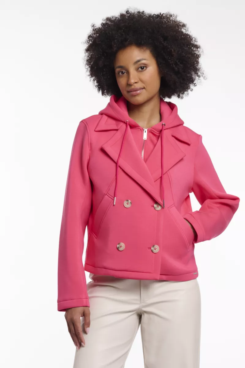 RINO & PELLE-Double Breated Jacket With Detachble Hood Collar-Jennifer.7002621-10996 Pink Punch-PINK