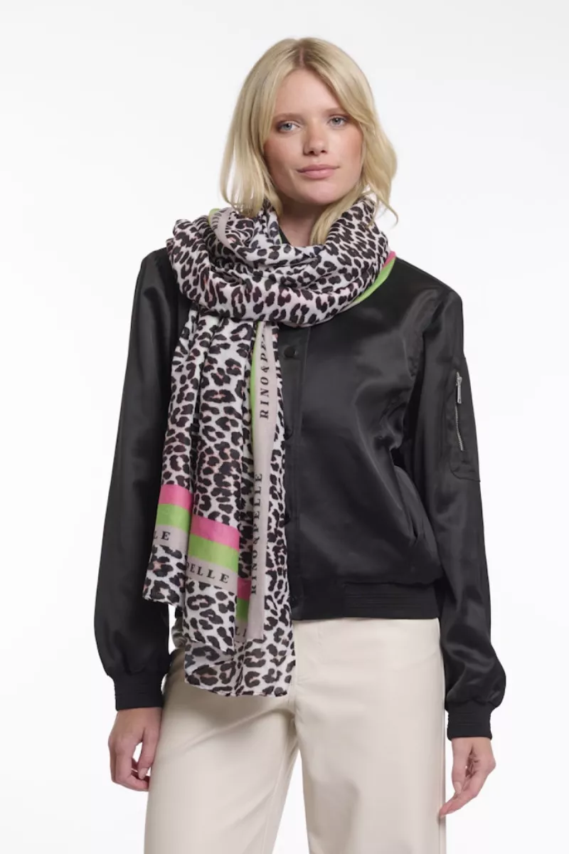RINO & PELLE-Scarf With Leopard Print-Klaartje.7002621-8980 leopard-BRUIN COMBINATIES