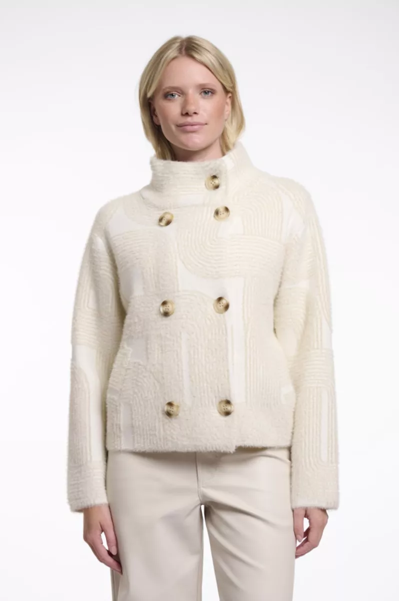 RINO & PELLE-Short Double Breasted Jacket-Beth.5012621-11063 Birch Labyrinth-CREME
