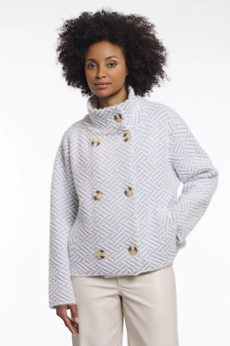 RINO & PELLE-Short Double Breasted Jacket-Beth.5012621-11064 Light Blue Graphic-LICHT BLAUW