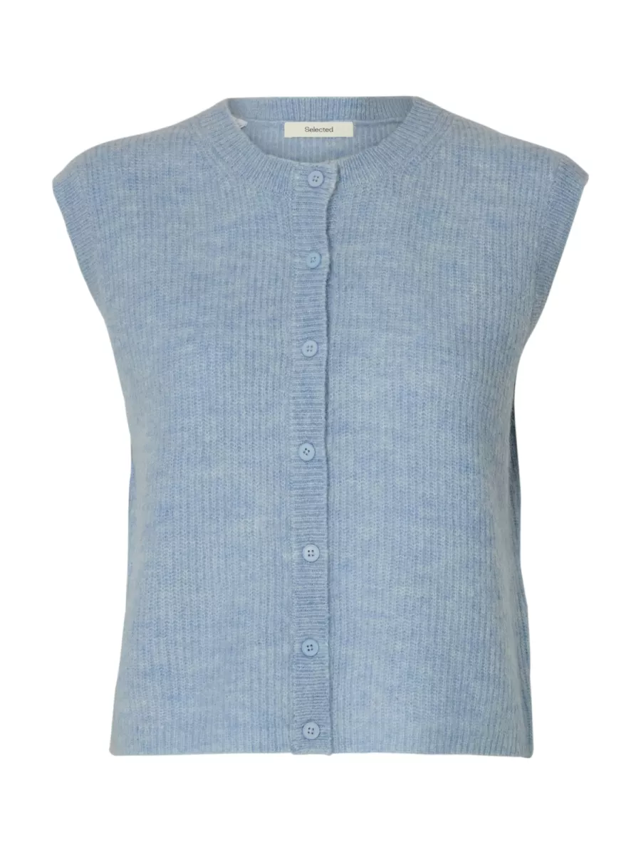 Selected Femme-SLFLULU SL BUTTON O-NECK VEST EX-16098808-Cashmere Blue-LICHT BLAUW