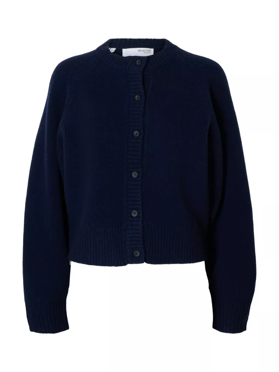 Selected Femme-SLFNORA SHORT LS KNIT O-CARDIGAN-16099196-Dark Sapphire-BLAUW