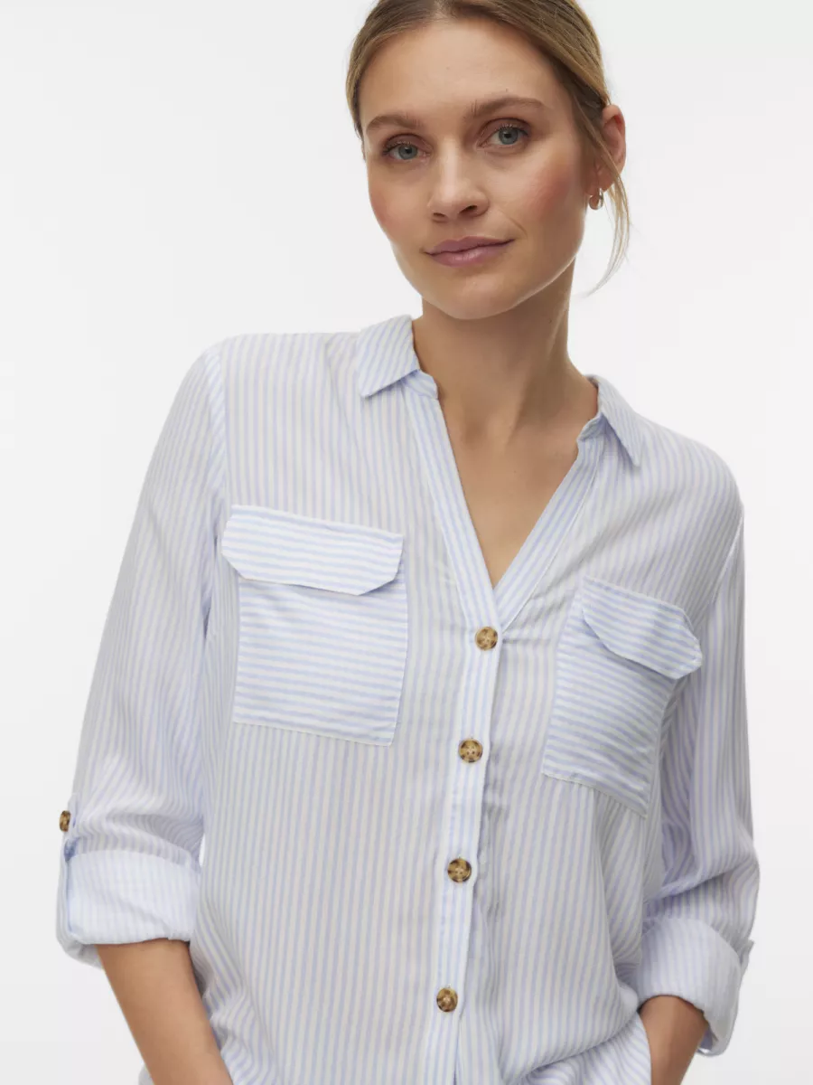 VERO MODA-VMBUMPY L/S SHIRT NEW WVN NOOS-10275283-Brunnera Blue Stripes-BLUE