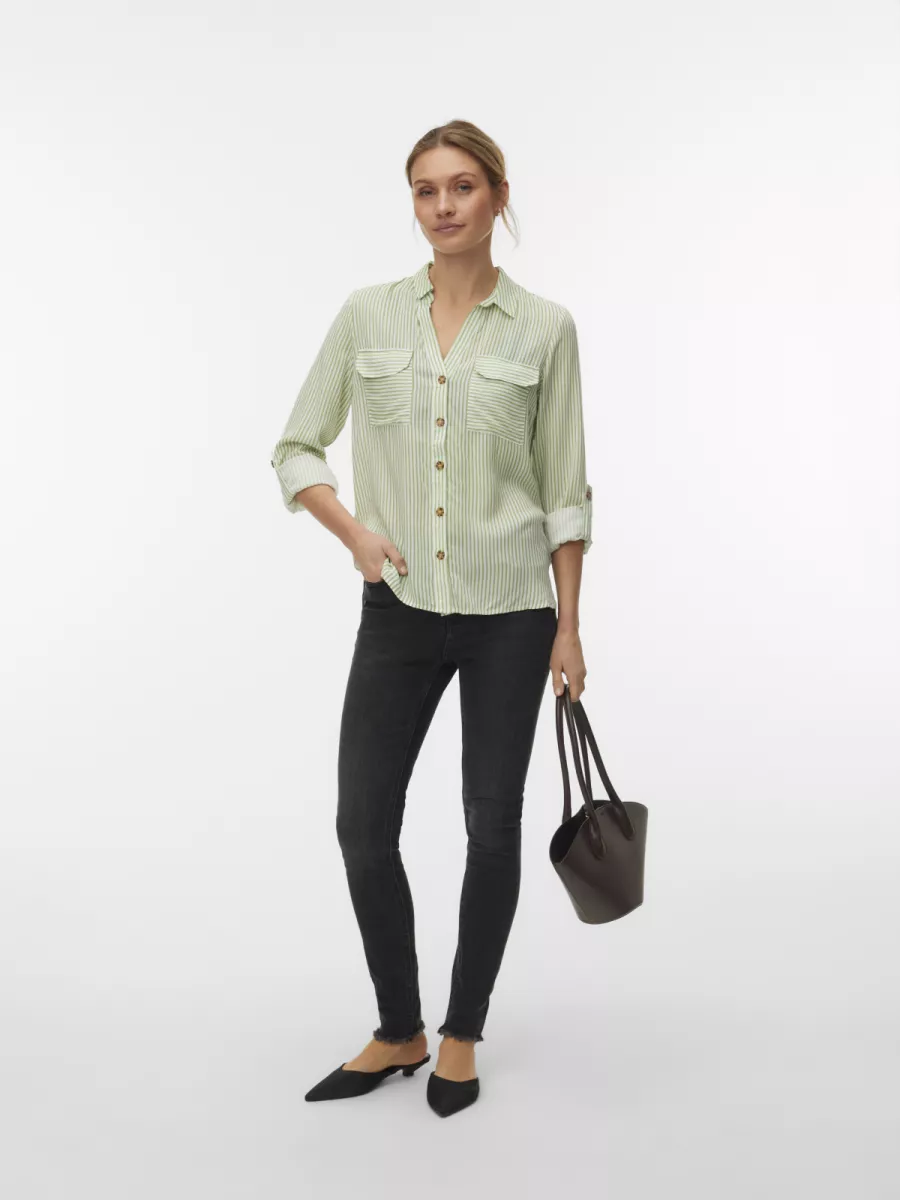 VERO MODA-VMBUMPY L/S SHIRT NEW WVN NOOS-10275283-Mistletoe Stripes-GROEN