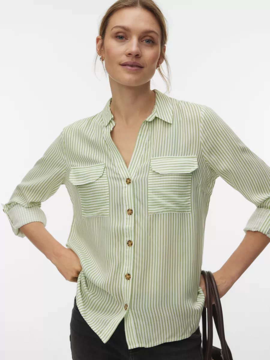 VERO MODA-VMBUMPY L/S SHIRT NEW WVN NOOS-10275283-Mistletoe Stripes-GROEN