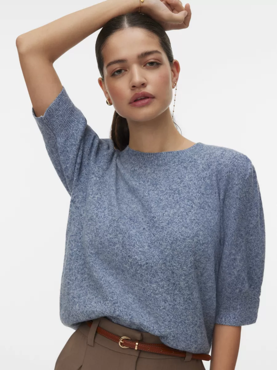 VERO MODA-VMDOFFY 2/4 O-NECK PULLOVER GA NOOS-10278313-Dark Denim-DONKER DENIM