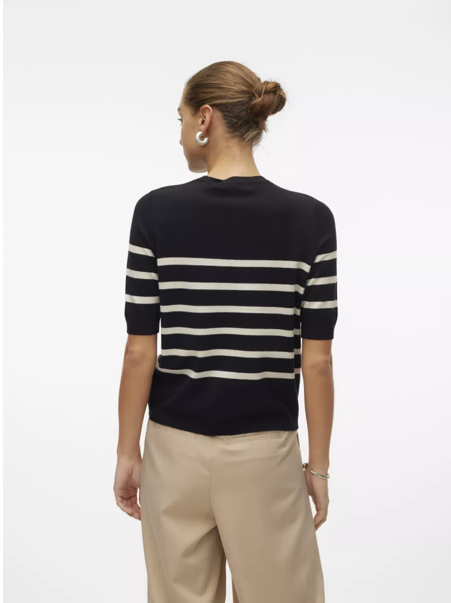 VERO MODA-VMSABA PLAIN SS O-NECK PULLOVER GA-10306829-Black Stripes With Birch-ZWART COMBINATIES