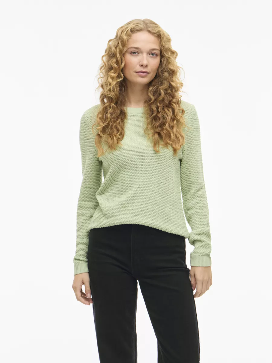 VILA-VIDALO O-NECK L/S KNIT TOP- NOOS-14082767-Smoke Green-GROEN